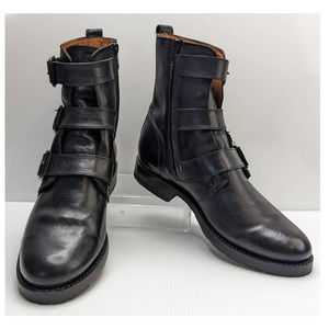 Frye Natalie Buckle Leather Ankle Boots 7.5 Black